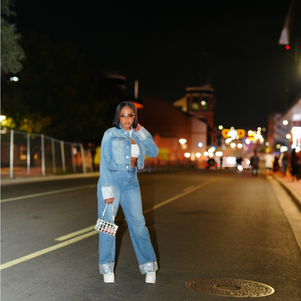 Denim matching set worn once
